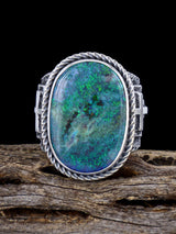 Navajo Tufa Cast Sterling Silver Andamooka Opal Ring Size 10.5