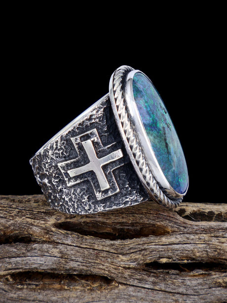 Navajo Tufa Cast Sterling Silver Andamooka Opal Ring Size 10.5