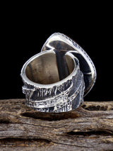 Navajo Tufa Cast Sterling Silver Ammolite Ring Size 9.5