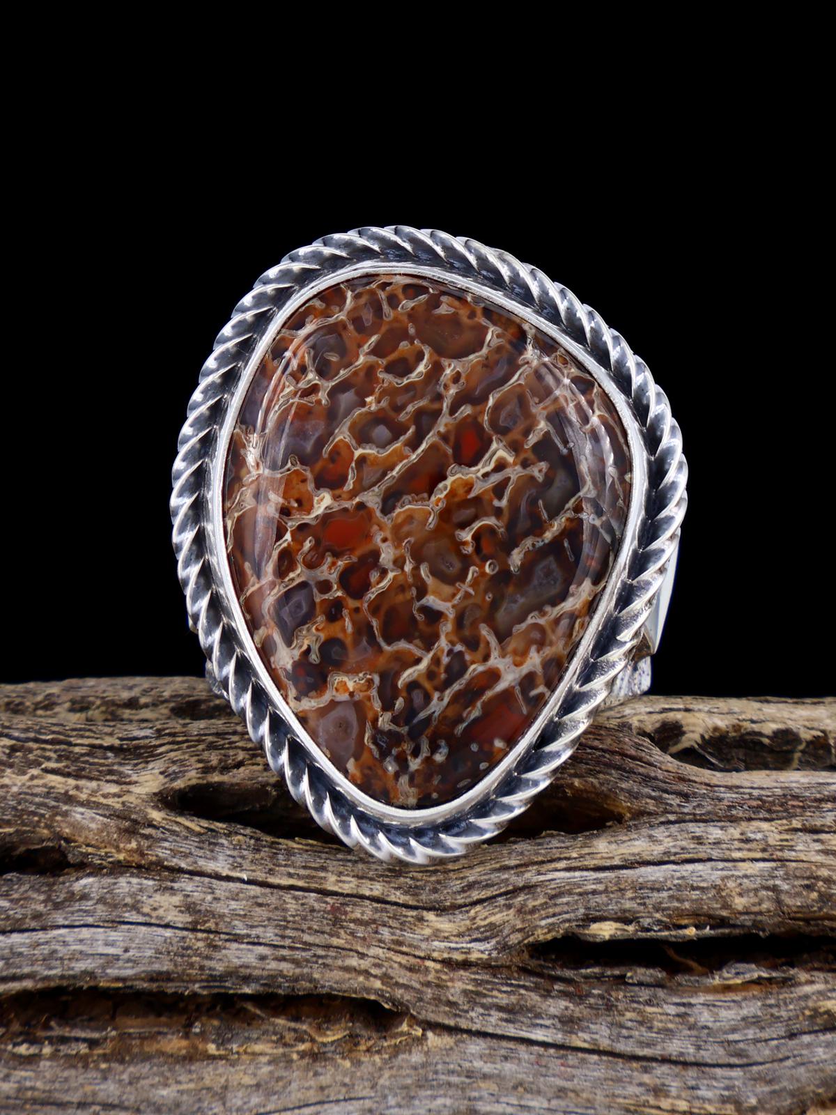 Navajo Tufa Cast Sterling Silver Dinosaur Bone Ring Size 9.5