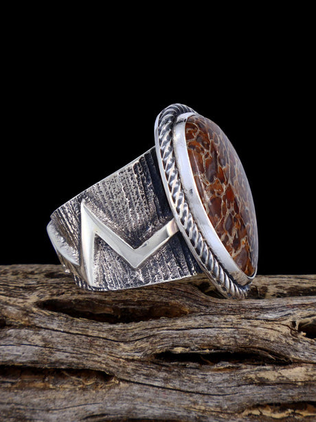 Navajo Tufa Cast Sterling Silver Dinosaur Bone Ring Size 9.5