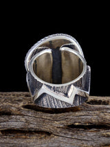 Navajo Tufa Cast Sterling Silver Dinosaur Bone Ring Size 9.5