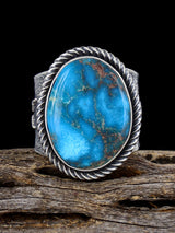Navajo Tufa Cast Sterling Silver Blue Ridge Turquoise Ring Size 10.5 - PuebloDirect.com