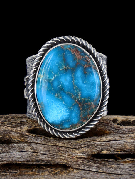 Navajo Tufa Cast Sterling Silver Blue Ridge Turquoise Ring Size 10.5 - PuebloDirect.com