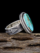 Navajo Tufa Cast Sterling Silver Royston Turquoise Ring Size 8 - PuebloDirect.com