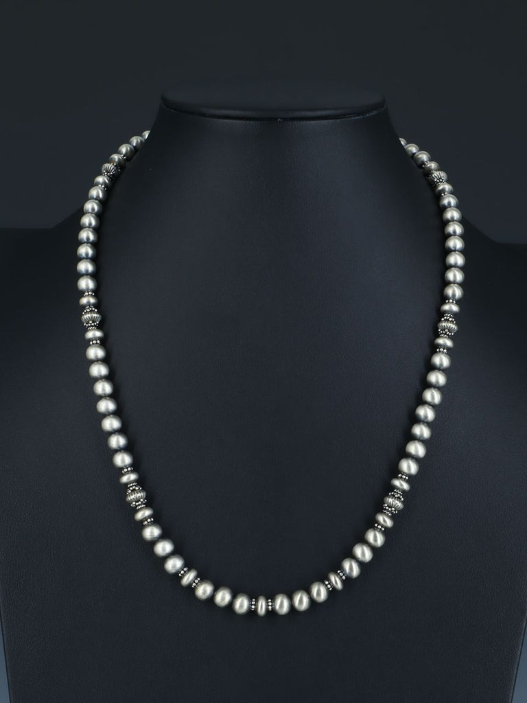20" Navajo Sterling Silver Single Strand Beaded Necklace - PuebloDirect.com