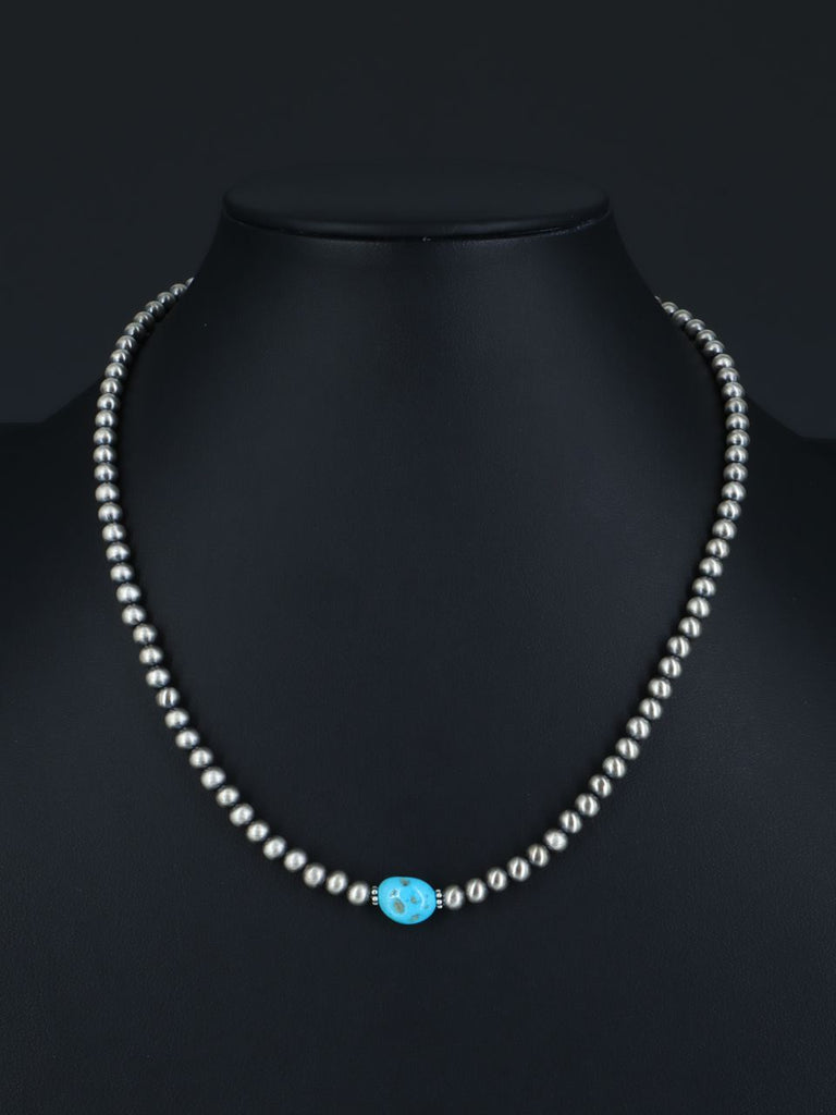 Native American Turquoise and Sterling Silver Bead Necklace - PuebloDirect.com
