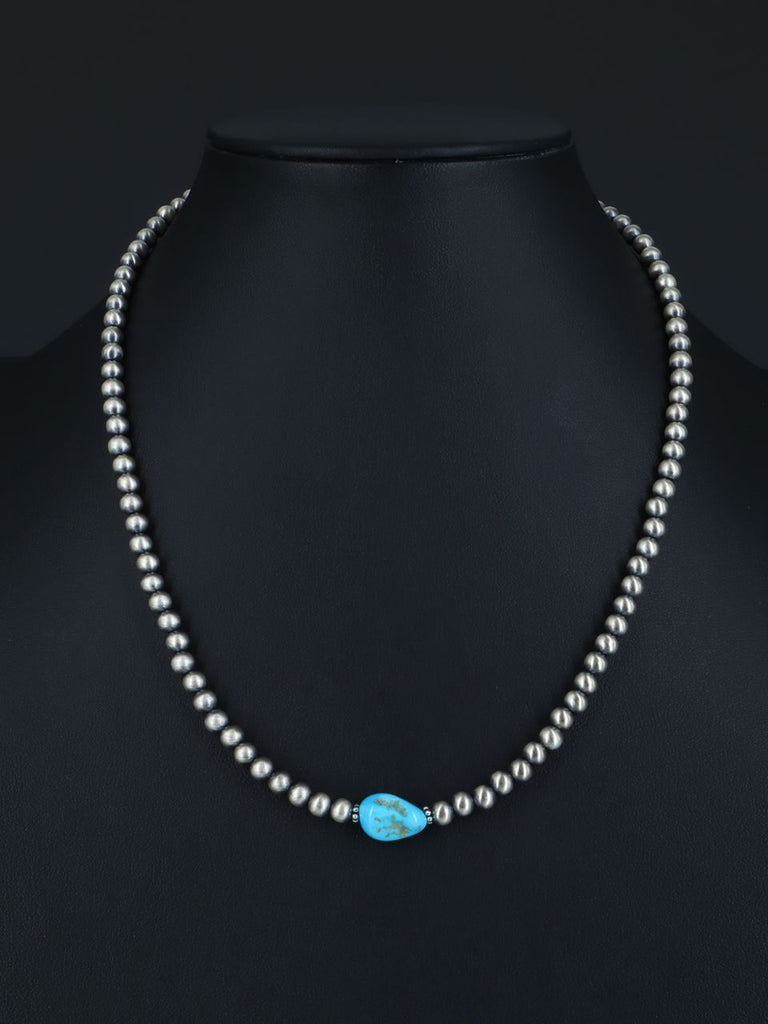 Native American Turquoise and Sterling Silver Bead Necklace - PuebloDirect.com