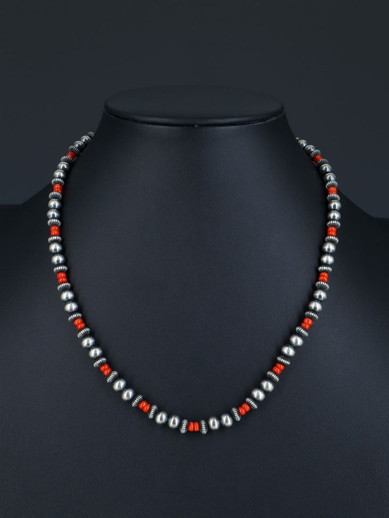 18" Native American Jewelry Coral Beaded Necklace - PuebloDirect.com