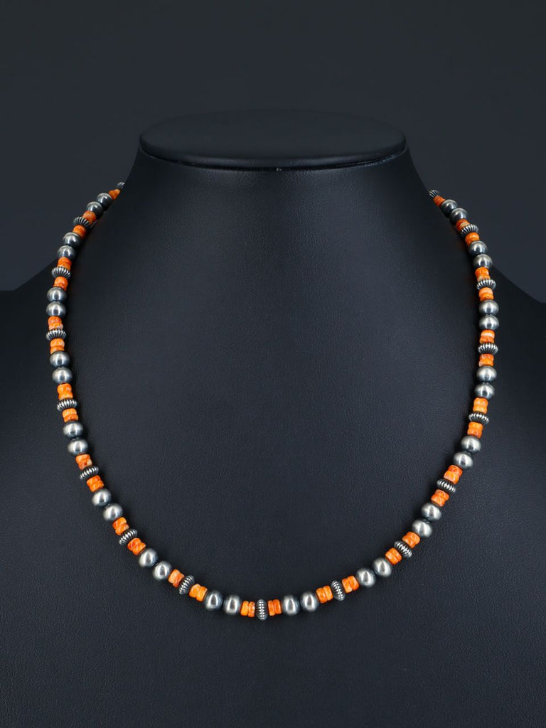 18" Native American Jewelry Spiny Oyster Beaded Necklace - PuebloDirect.com
