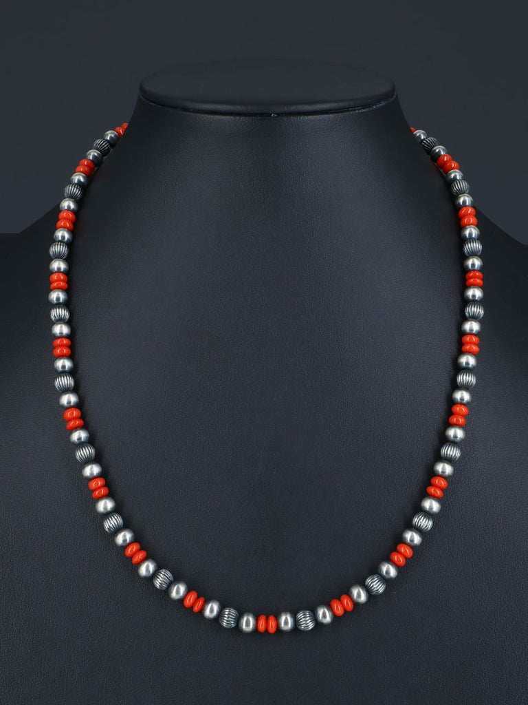 20" Native American Jewelry Coral Beaded Necklace - PuebloDirect.com