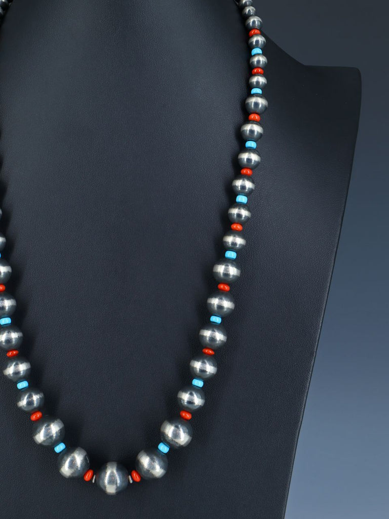 Native American Jewelry Turquoise and Coral Beaded Necklace Set - PuebloDirect.com