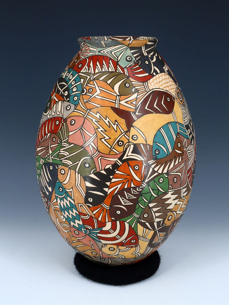 Mata Ortiz Hand Coiled Fish Pottery Vase - PuebloDirect.com