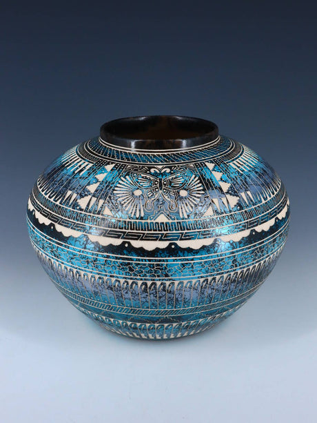Navajo Etched Butterfly Painted Horsehair Pottery - PuebloDirect.com