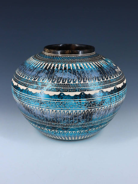 Navajo Etched Butterfly Painted Horsehair Pottery - PuebloDirect.com