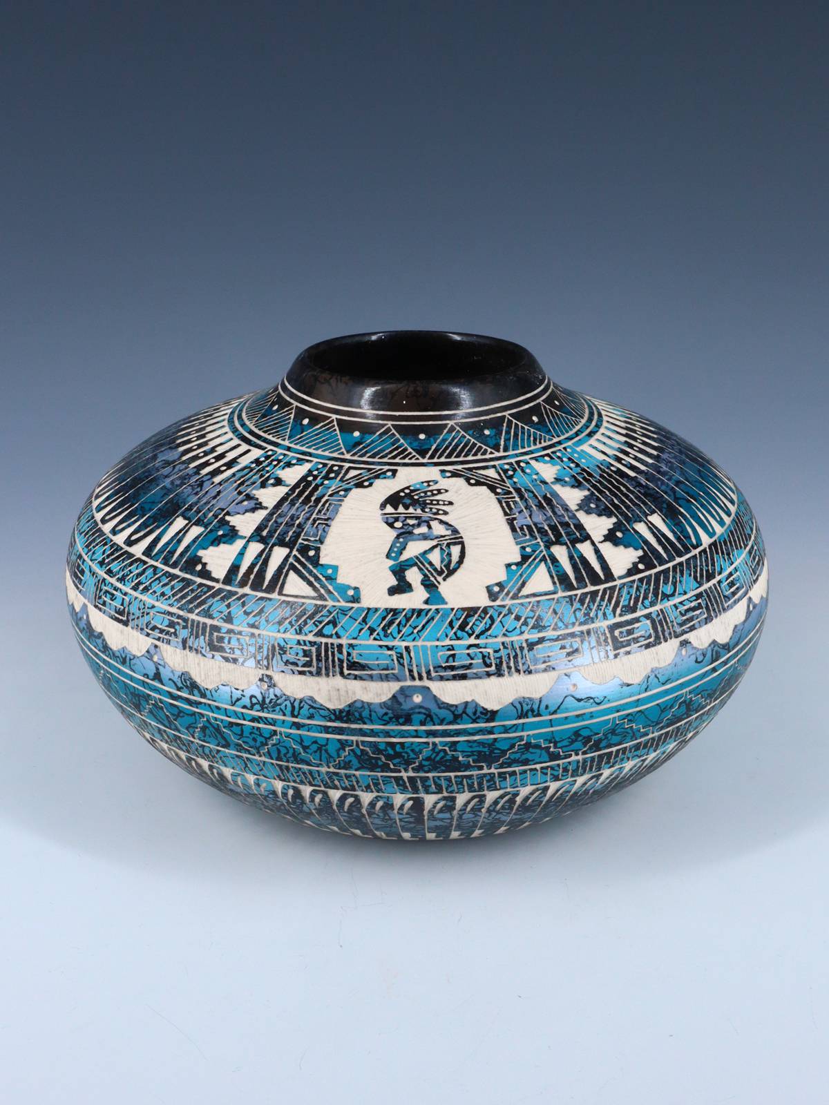 Navajo Etched Kokopelli Painted Horsehair Pottery - PuebloDirect.com