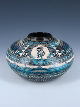 Navajo Etched Kokopelli Painted Horsehair Pottery - PuebloDirect.com