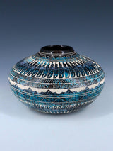 Navajo Etched Kokopelli Painted Horsehair Pottery - PuebloDirect.com