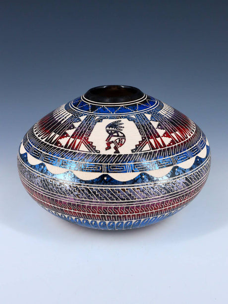 Navajo Etched Kokopelli Painted Horsehair Pottery - PuebloDirect.com