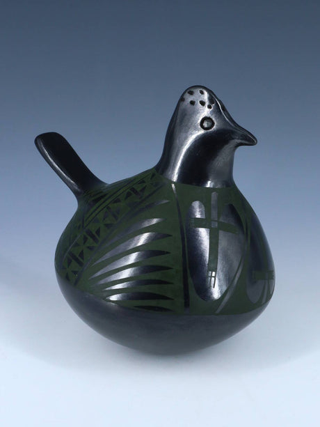 Mata Ortiz Hand Coiled Black Carved Hen Pottery - PuebloDirect.com