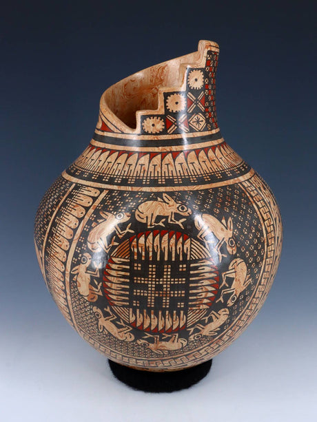 Large Mata Ortiz Hand Coiled Mezcla Clay Pottery Vase - PuebloDirect.com