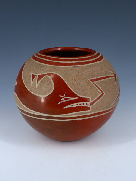 Vintage San Ildefonso Hand Coiled Avanyu Redware Pottery Jar - PuebloDirect.com