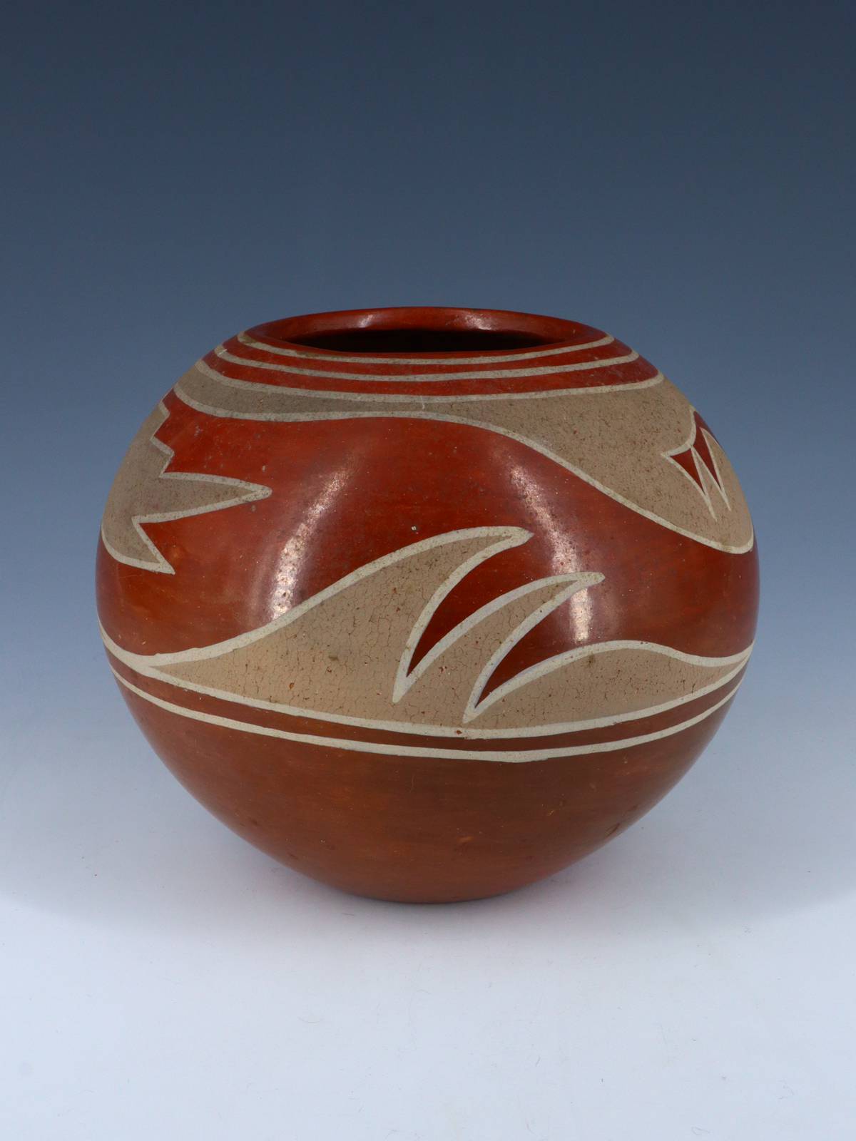 Vintage San Ildefonso Hand Coiled Avanyu Redware Pottery Jar - PuebloDirect.com