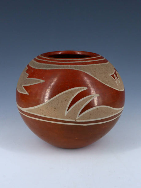 Vintage San Ildefonso Hand Coiled Avanyu Redware Pottery Jar - PuebloDirect.com