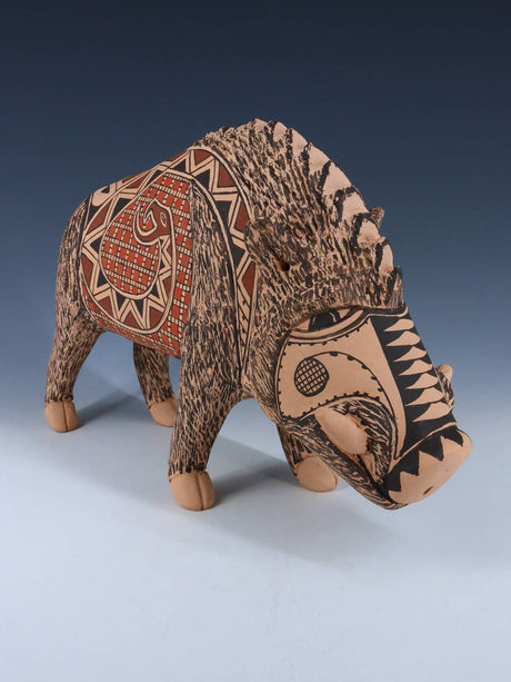 Mata Ortiz Hand Coiled Pottery Warthog Effigy - PuebloDirect.com