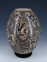 Mata Ortiz Hand Coiled Wildlife Etched Pottery Vase - PuebloDirect.com