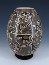 Mata Ortiz Hand Coiled Wildlife Etched Pottery Vase - PuebloDirect.com