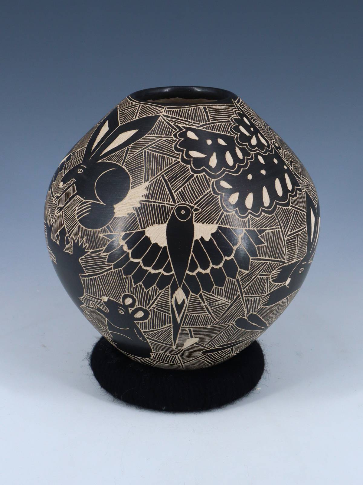 Hand Coiled Mata Ortiz Black Wildlife Pottery - PuebloDirect.com