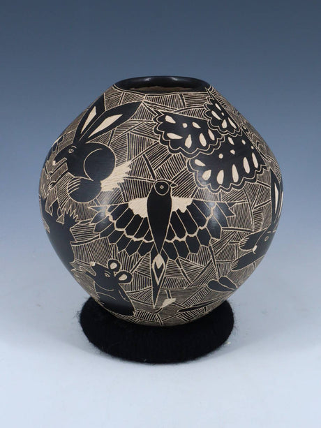 Hand Coiled Mata Ortiz Black Wildlife Pottery - PuebloDirect.com