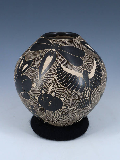 Hand Coiled Mata Ortiz Black Wildlife Pottery - PuebloDirect.com