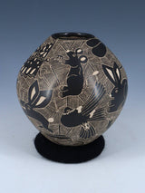 Hand Coiled Mata Ortiz Black Wildlife Pottery - PuebloDirect.com