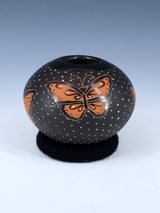 Mata Ortiz Painted and Etched Butterfly Pottery Seed Pot