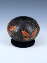 Mata Ortiz Painted and Etched Butterfly Pottery Seed Pot