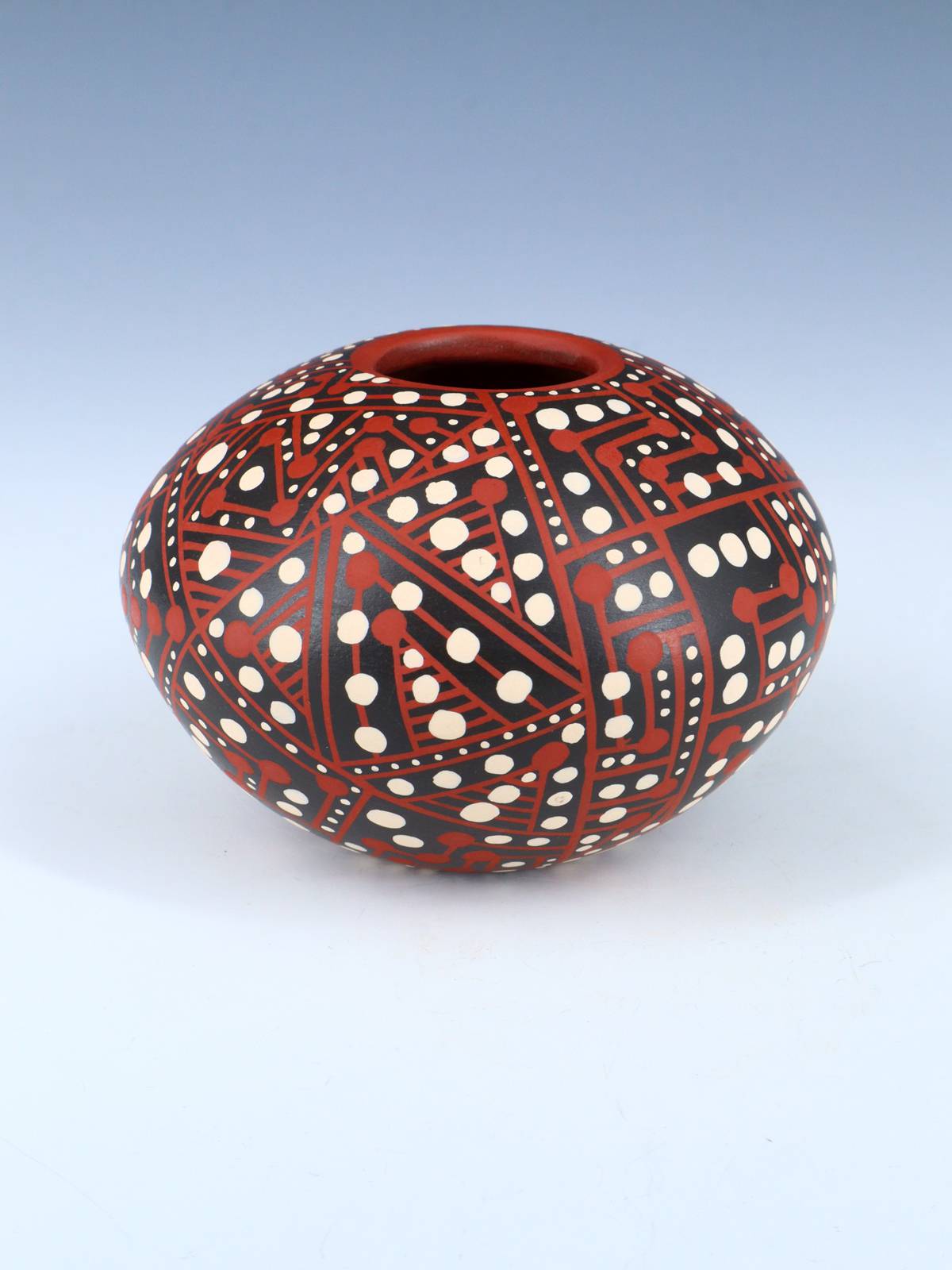 Mata Ortiz Hand Coiled and Painted Geometric Pottery