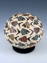 Mata Ortiz Hand Coiled Etched Fish Pottery Seed Pot