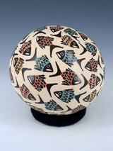 Mata Ortiz Hand Coiled Etched Fish Pottery Seed Pot
