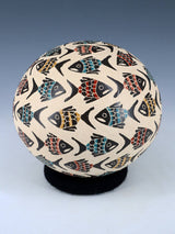 Mata Ortiz Hand Coiled Etched Fish Pottery Seed Pot