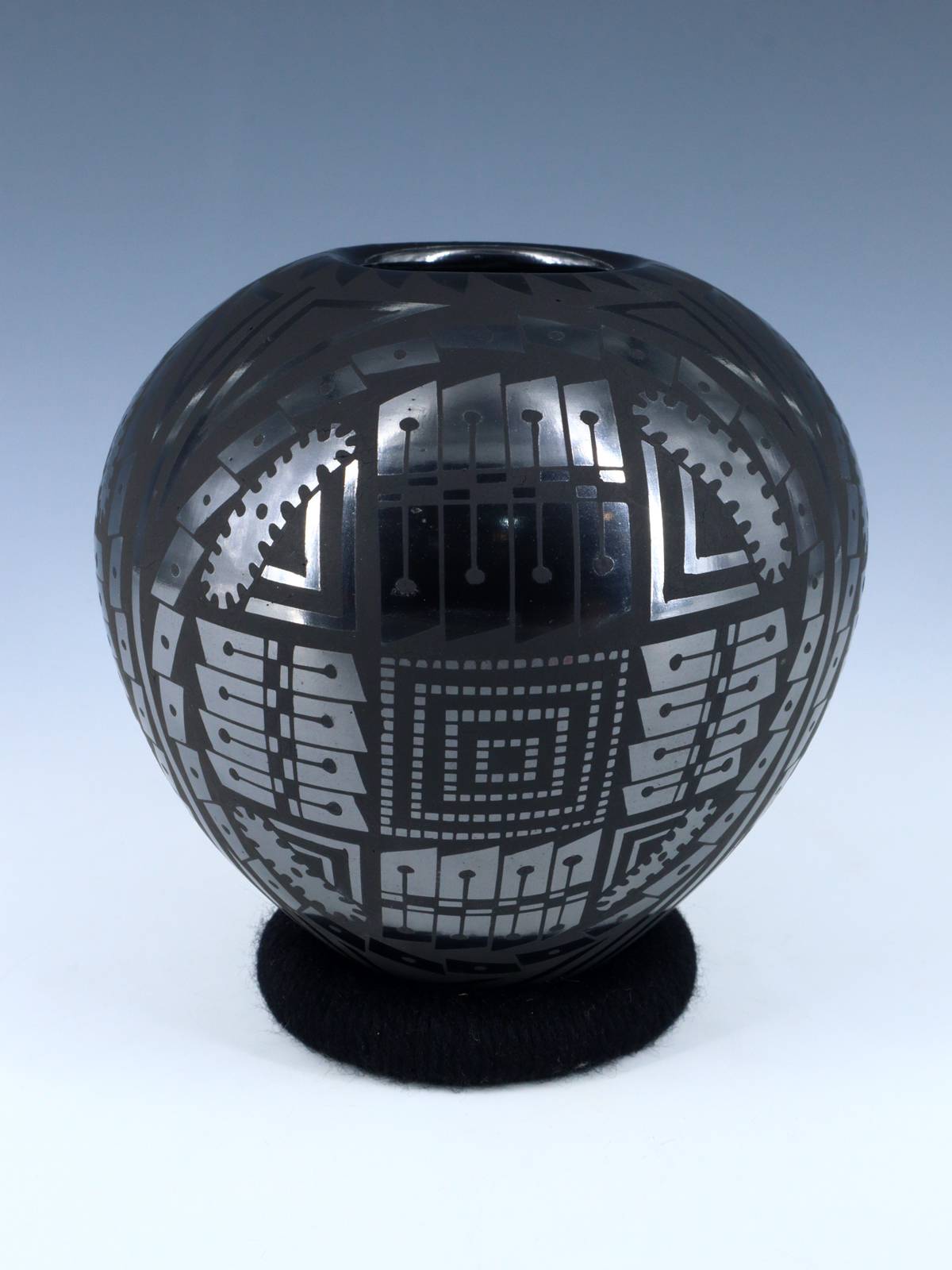 Mata Ortiz Hand Coiled Black Pottery Vase