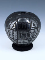 Mata Ortiz Hand Coiled Black Pottery Vase