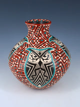 Mata Ortiz Hand Coiled and Painted Owl Pottery Vase