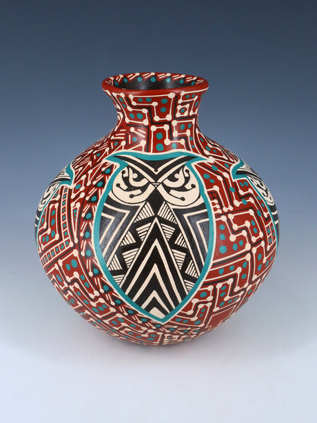 Mata Ortiz Hand Coiled and Painted Owl Pottery Vase