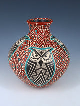 Mata Ortiz Hand Coiled and Painted Owl Pottery Vase