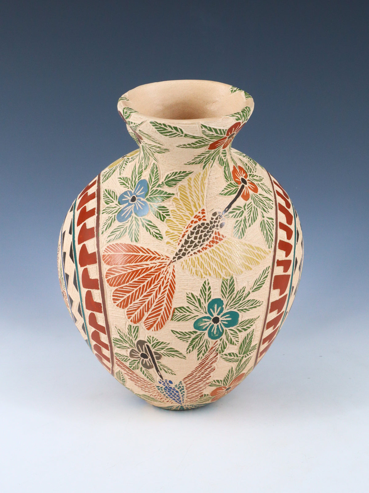 Mata Ortiz Hand Coiled Clay Pottery Double Spout Vase