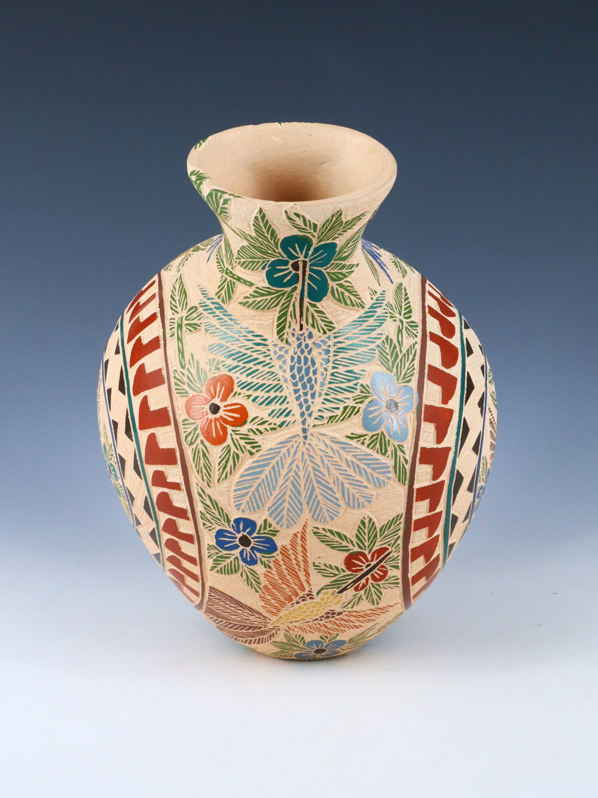 Mata Ortiz Hand Coiled Clay Pottery Double Spout Vase