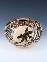 Mata Ortiz Hand Coiled Painted Gecko Pottery Seed Pot