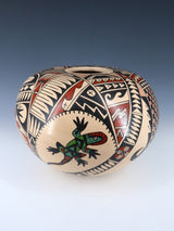 Mata Ortiz Hand Coiled Painted Gecko Pottery Seed Pot